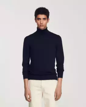 Мужской свитер из шерстяной водолазки темно-синего цвета Sandro, темно-синий