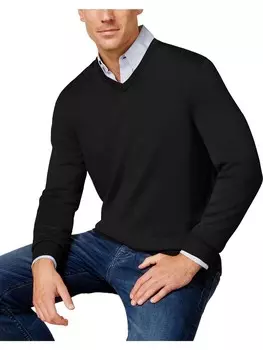 Мужской свитер из смесовой шерсти с v-образным вырезом Club Room, цвет Deep Black