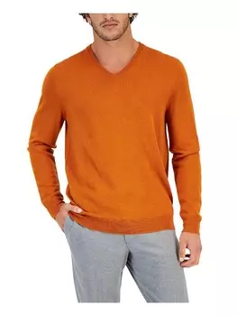Мужской свитер из смесовой шерсти с v-образным вырезом Club Room, цвет Pumpkin Latte