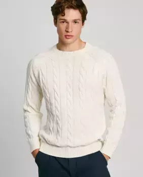 Мужской свитер косой вязки с круглым вырезом Pepe Jeans, белый