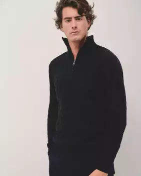 Мужской свитер косой вязки с воротником на молнии Roberto Verino, темно-синий