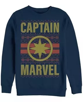 Мужской свитер Marvel Captain Marvel Chest Logo Ugly, флис с круглым вырезом Fifth Sun, синий