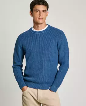 Мужской свитер моховой вязки с круглым вырезом Pepe Jeans, синий