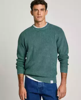 Мужской свитер моховой вязки с круглым вырезом Pepe Jeans, темно-зеленый