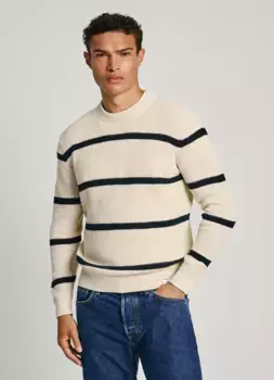 Мужской свитер моховой вязки с полосатым принтом Pepe Jeans, белый