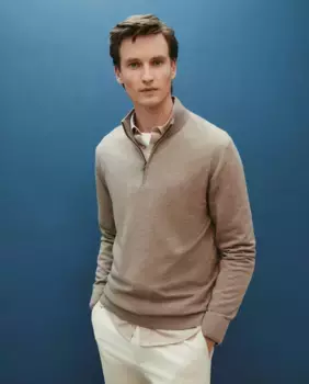 Мужской свитер на полумолнии Dustin, бежевый
