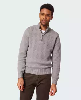 Мужской свитер на полумолнии с ромбовидной структурой Pierre Cardin, серый