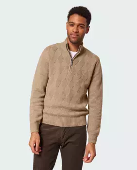 Мужской свитер на полумолнии с ромбовидной структурой Pierre Cardin, бежевый