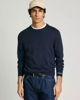 Мужской свитер обычного кроя с круглым вырезом Pepe Jeans, тёмно-синий