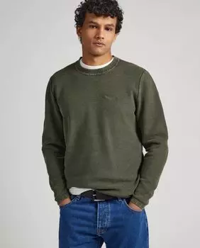 Мужской свитер оливкового цвета с круглым вырезом Pepe Jeans, темно-зеленый