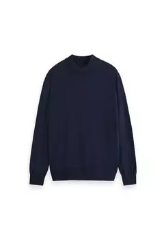 Мужской свитер — основной, с заниженной линией плеча, пуловер, однотонный SCOTCH & SODA, темно-синий