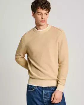 Мужской свитер пике, окрашенный в готовом виде Pepe Jeans, бежевый