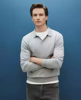 Мужской свитер-поло из хлопка и кашемира Dustin, серый