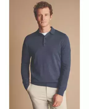 Мужской свитер-поло с длинным рукавом из мериноса Charles Tyrwhitt, синий