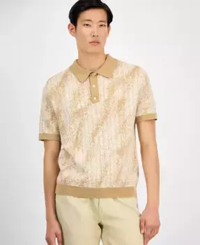 Мужской свитер-поло в песочном узоре Alfani, коричневый/бежевый