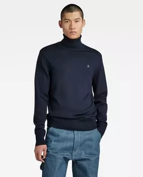 Мужской свитер Premium Core Turtle Neck Knit имеет прямой крой и воротник-стойку G-Star Raw, синий