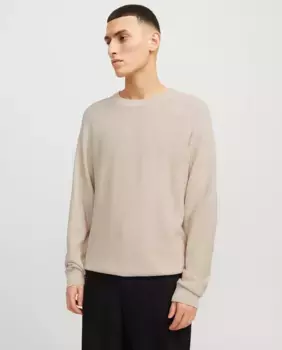 Мужской свитер простой вязки с круглым вырезом Jack & Jones, бежевый