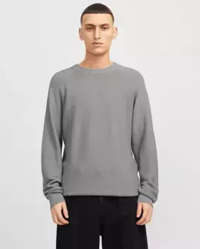 Мужской свитер простой вязки с круглым вырезом Jack & Jones, серый