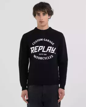 Мужской свитер с длинными рукавами и круглым вырезом Replay, черный