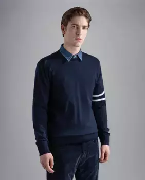 Мужской свитер с длинными рукавами и логотипом Paul & Shark, темно-синий