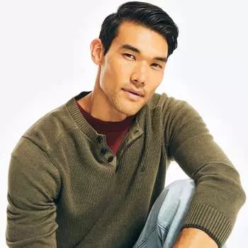 Мужской свитер с длинными рукавами Nautica Henley, цвет hillside olive htr b0610