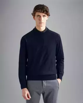 Мужской свитер с контрастными плечами Paul & Shark, темно-синий