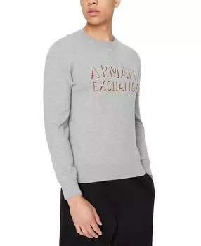 Мужской свитер с контурным логотипом A|X Armani Exchange, светло-серый