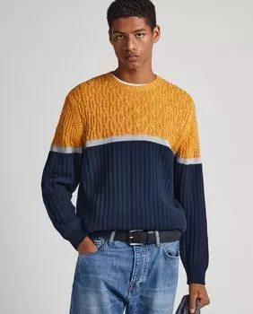 Мужской свитер с круглым вырезом и цветными блоками Pepe Jeans, темно-синий