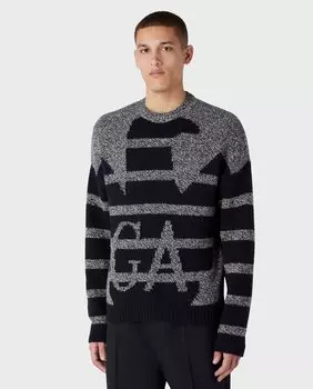 Мужской свитер с круглым вырезом и макси-логотипом Emporio Armani, темно-синий