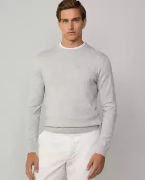 Мужской свитер с круглым вырезом и нашивками на локтях Hackett, светло-серый