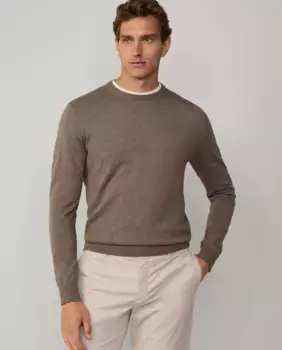 Мужской свитер с круглым вырезом и нашивками на локтях Hackett, бежевый