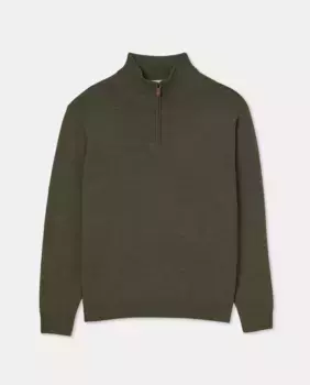 Мужской свитер с круглым вырезом и полумолнией, большие размеры, однотонный меринос Emidio Tucci, цвет Kaki