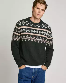 Мужской свитер с круглым вырезом и принтом Fairisle Pepe Jeans, темно-серый