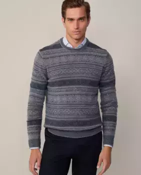 Мужской свитер с круглым вырезом и принтом Fairisle Hackett, темно-серый