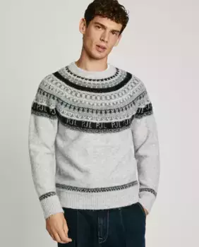 Мужской свитер с круглым вырезом и принтом fairisle Pepe Jeans, светло-серый
