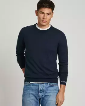 Мужской свитер с круглым вырезом и вышитым логотипом на рукаве Pepe Jeans, темно-синий