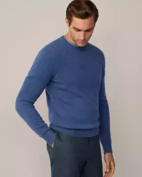 Мужской свитер с круглым вырезом и вышитым логотипом Hackett, синий