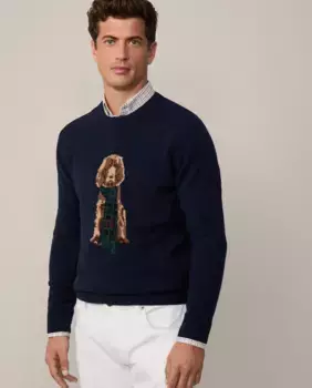 Мужской свитер с круглым вырезом и вышивкой Гарри Hackett, темно-синий