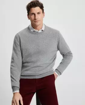 Мужской свитер с круглым вырезом из 100% кашемира однотонный. Emidio Tucci, светло-серый