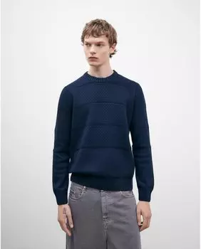 Мужской свитер с круглым вырезом из 100% хлопка темно-синего цвета Adolfo Dominguez, темно-синий