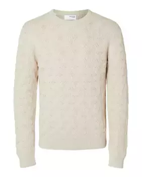 Мужской свитер с круглым вырезом из натурального хлопка Selected, кремовый