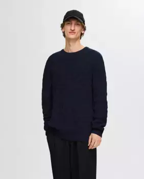 Мужской свитер с круглым вырезом из натурального хлопка Selected, темно-синий