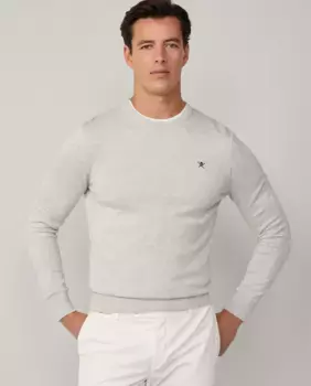 Мужской свитер с круглым вырезом из шелка и хлопка Hackett, светло-серый