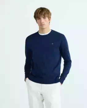 Мужской свитер с круглым вырезом из шелка и хлопка Hackett, тёмно-синий