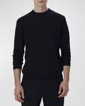 Мужской свитер с круглым вырезом из шерсти супермериноса Bugatchi, цвет Navy