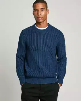 Мужской свитер с круглым вырезом из ткани в рубчик Pepe Jeans, синий