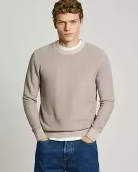Мужской свитер с круглым вырезом из ткани пике Pepe Jeans, бежевый