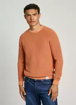 Мужской свитер с круглым вырезом, окрашенный в готовой одежде Pepe Jeans, оранжевый