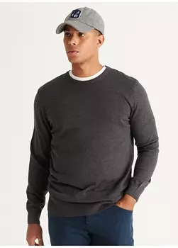Мужской свитер с круглым вырезом стандартного антрацитового меланжа Altnyldz Classic