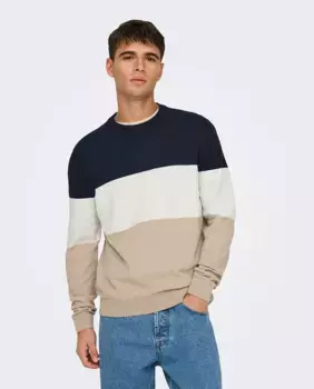 Мужской свитер с круглым вырезом, стандартного кроя Only & Sons, серый